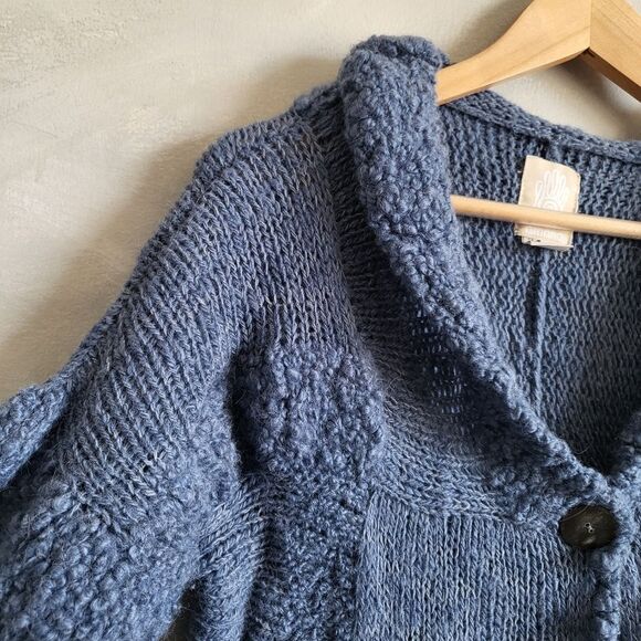 AMANO CHUNKY KNIT Dusty BLUE WOOL CARDIGAN BUTTON SIZE S/M - Picture 10 of 13